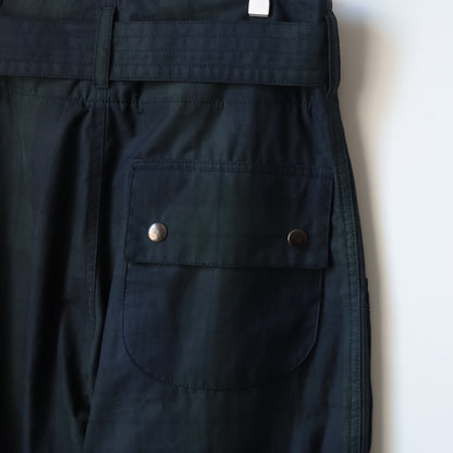 OILED TARTAN PLAID BELT PANTS