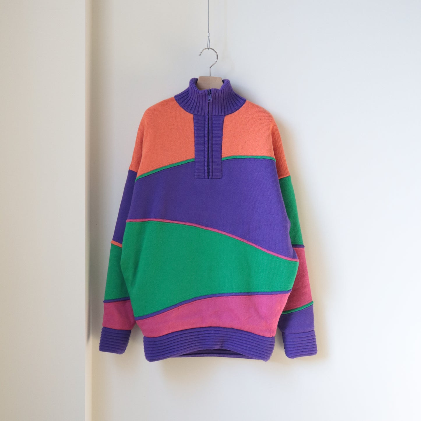 JACQUARD KNITTED OVERSIZED REVERSIBLE HALF ZIP JUMPER