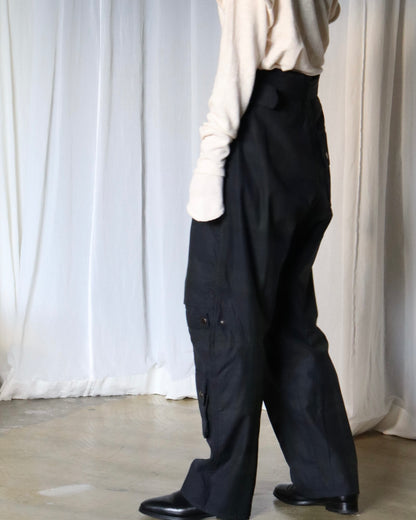 OILED TARTAN PLAID BELT PANTS
