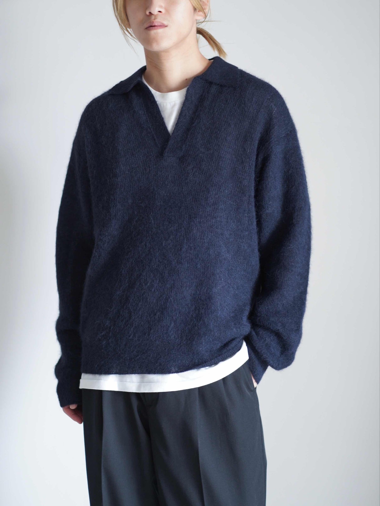 BABY SURI ALPACA SHEER KNIT SKIPPER POLO