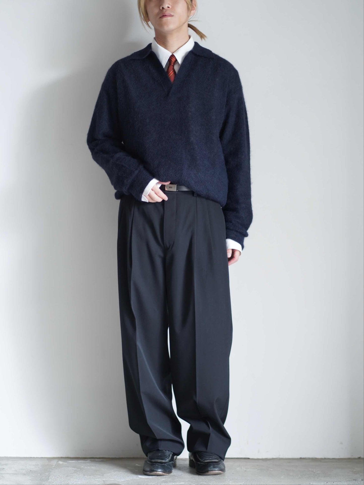 BABY SURI ALPACA SHEER KNIT SKIPPER POLO