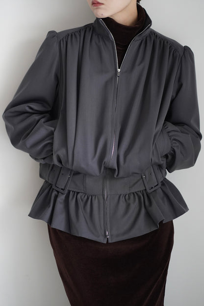 FINE WOOL SUITING GATHERED BELTED BLOUSON