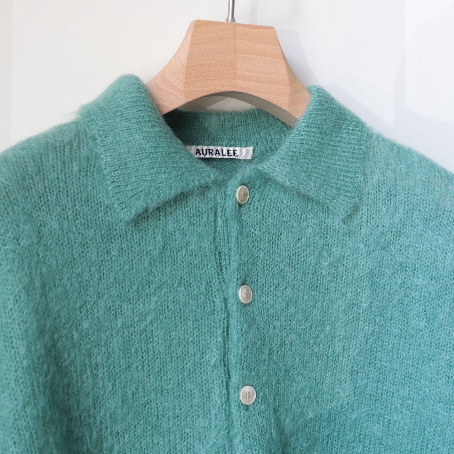 BRUSHED SUPER KID MOHAIR KNIT POLO