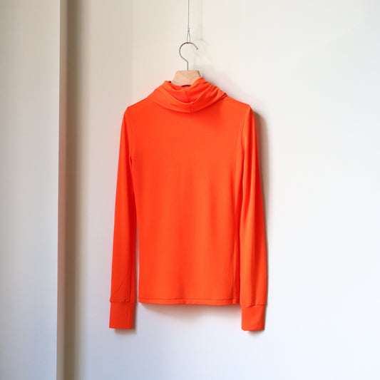 NYLON RIBBED NECK HOODED TOP