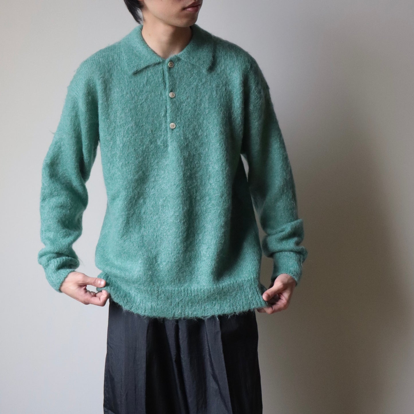 BRUSHED SUPER KID MOHAIR KNIT POLO