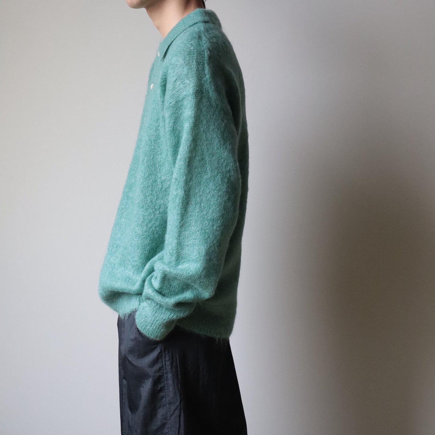 BRUSHED SUPER KID MOHAIR KNIT POLO