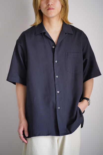 SILK CUPRO TWILL OPEN COLLAR S/S SHIRT