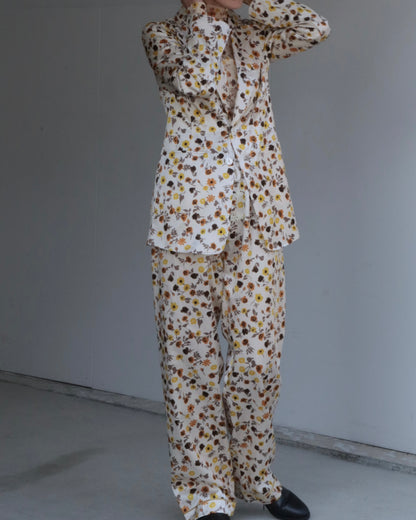 FLOWER PRINTED ROUND LAPEL JACKET