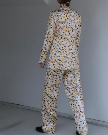 FLOWER PRINTED ROUND LAPEL JACKET