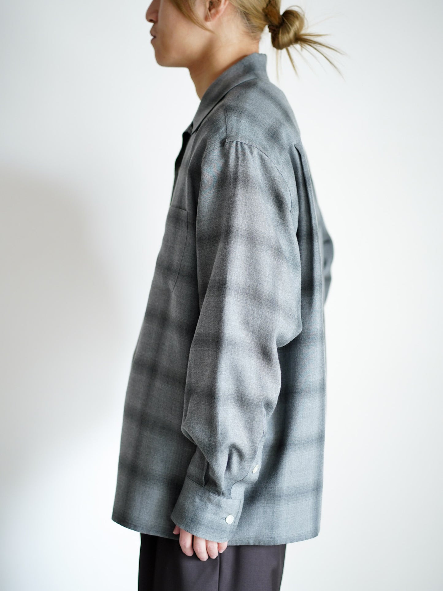 OMBRE CHECK OPEN COLLAR SHIRT L/S