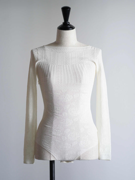 Rose pattern lace-knit bodysuit