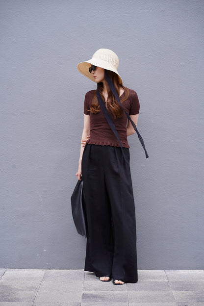 STRAW HAT WITH LACE RIBBON