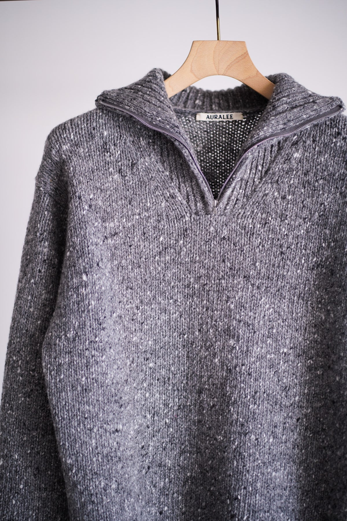 LOW-GAUGE HOMESPUN TWEED KNIT ZIP TURTLE