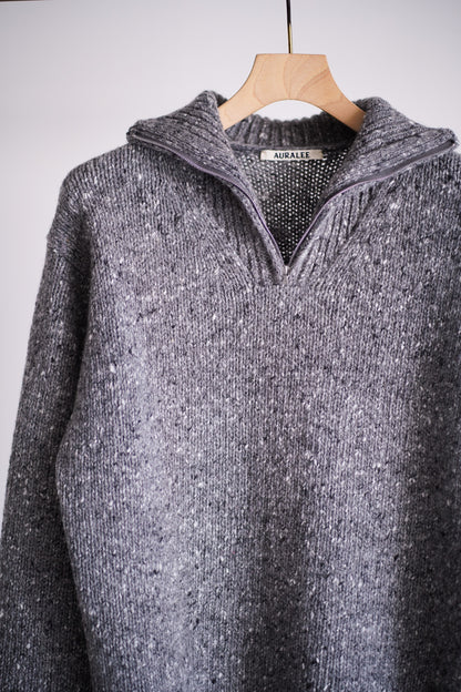 LOW-GAUGE HOMESPUN TWEED KNIT ZIP TURTLE
