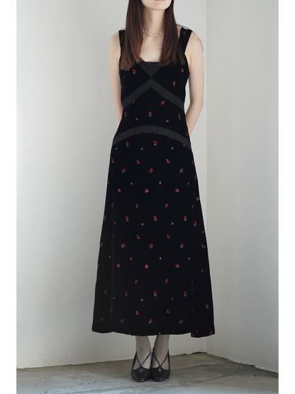 ROSE EMBROIDERED VELVET DRESS
