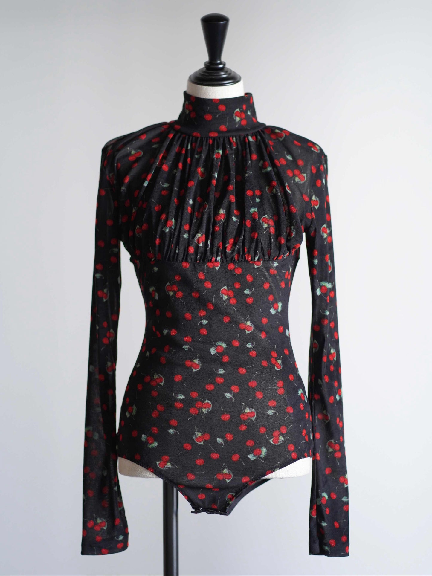 Printed velvet tulle turtleneck bodysuit