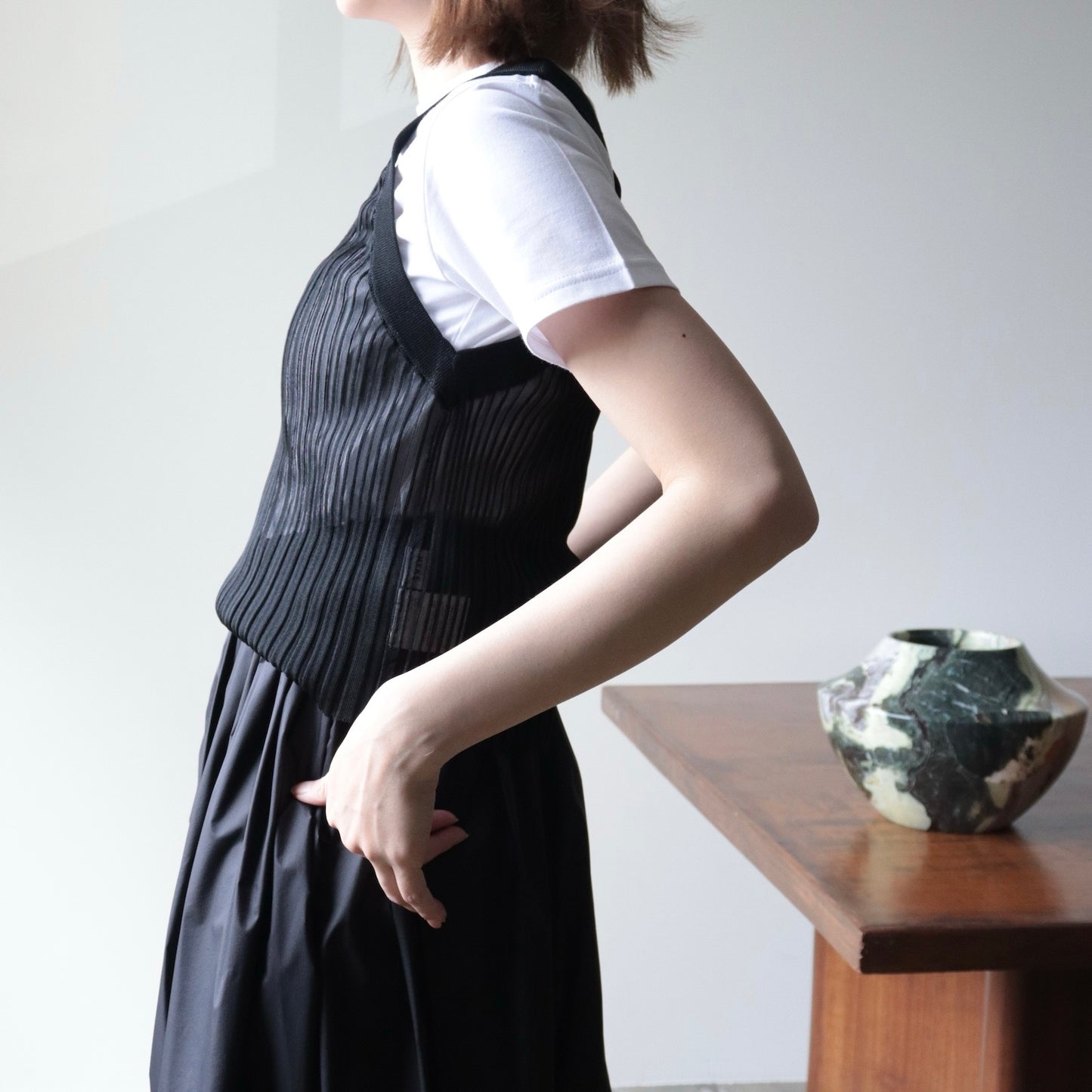 SHEER WIDE RIBBED SWEATER BUSTIER TOP