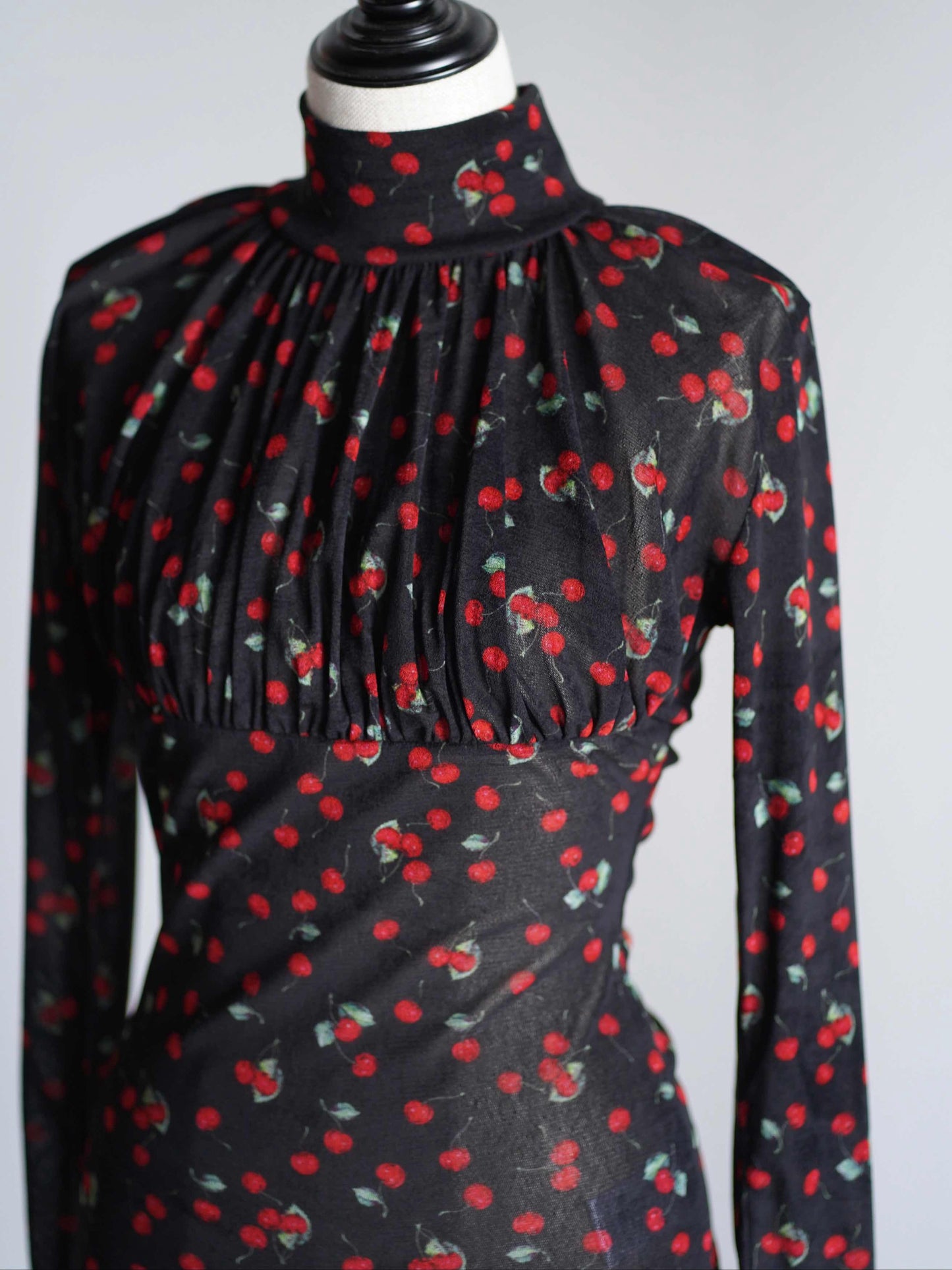 Printed velvet tulle turtleneck bodysuit