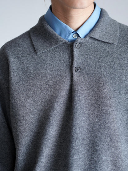 EXTRA FINE WOOL KNIT POLO LS