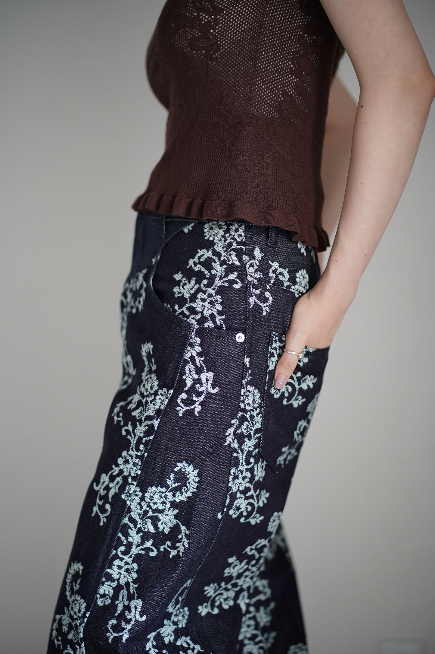 LACE-JACQUARD DENIM STRAIGHT JEANS