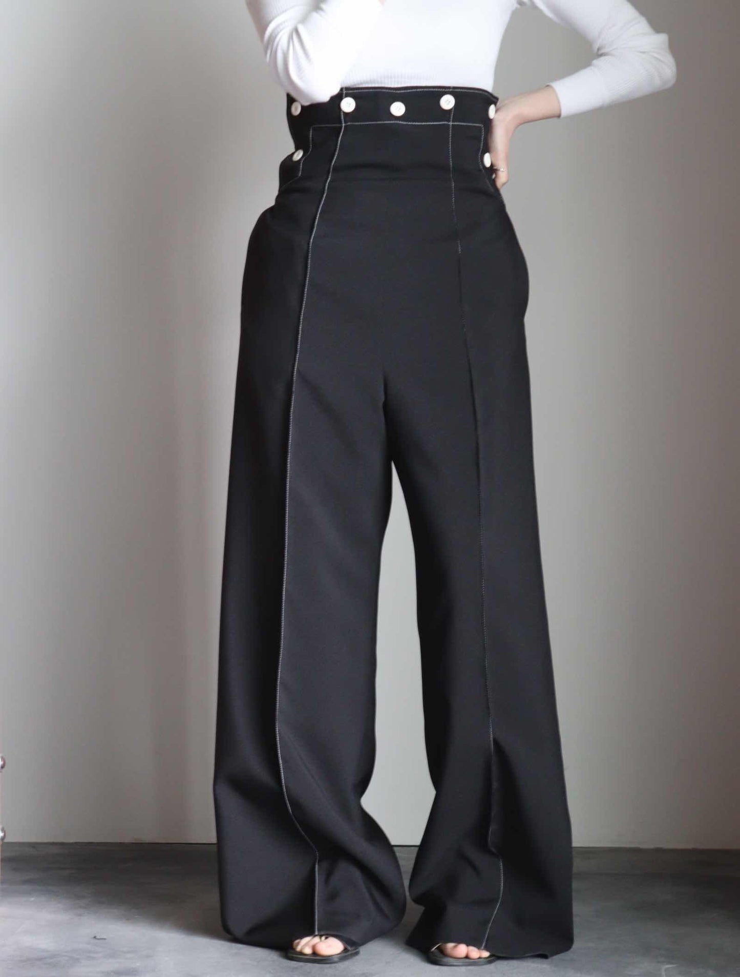 WHITE STTITCH HIGHT WAIST MARINE PANTS