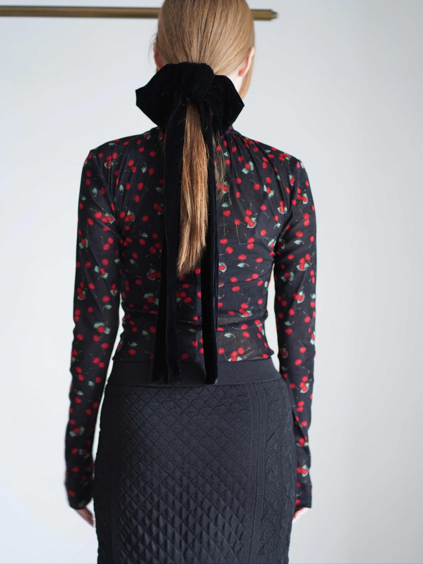 Printed velvet tulle turtleneck bodysuit