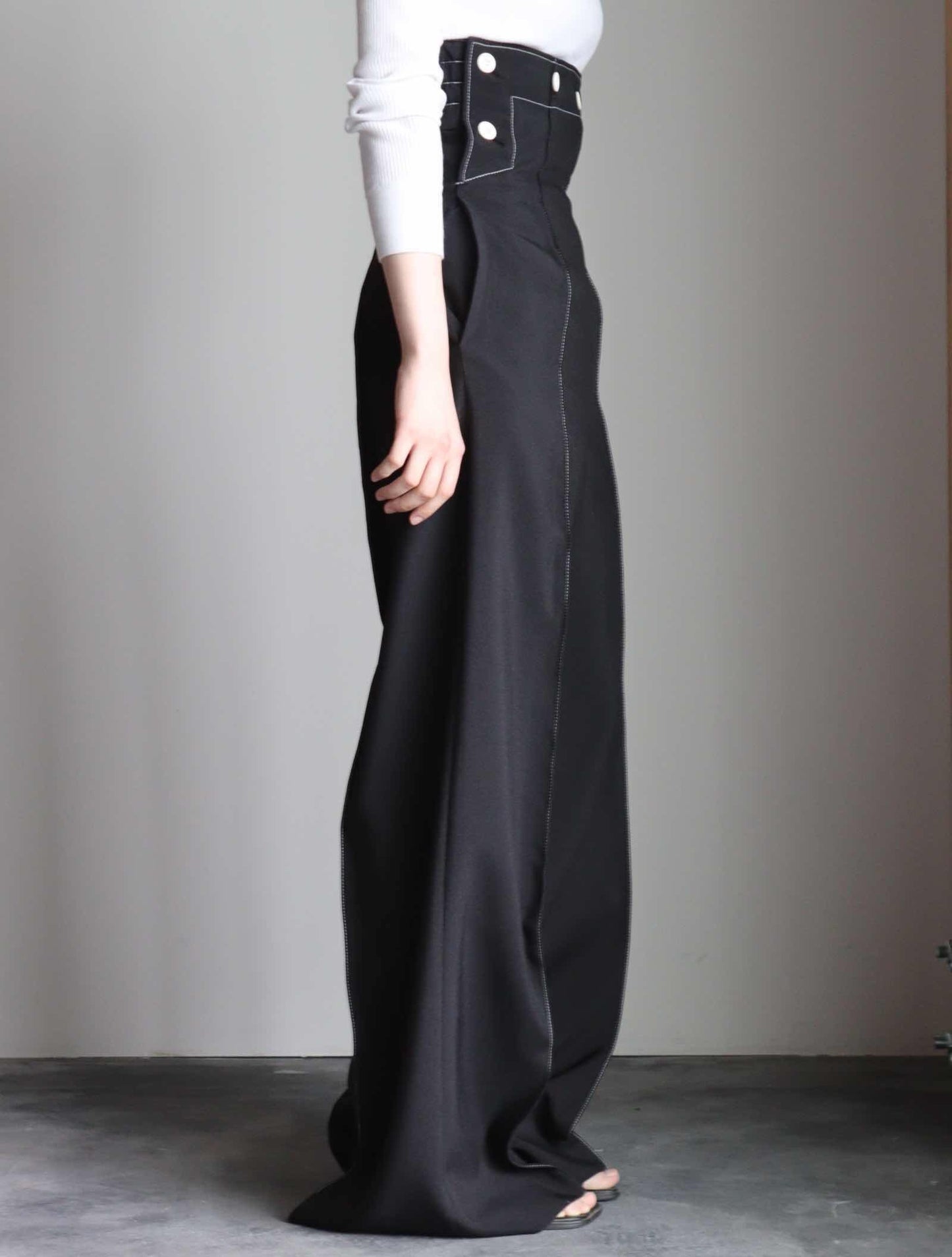 WHITE STTITCH HIGHT WAIST MARINE PANTS