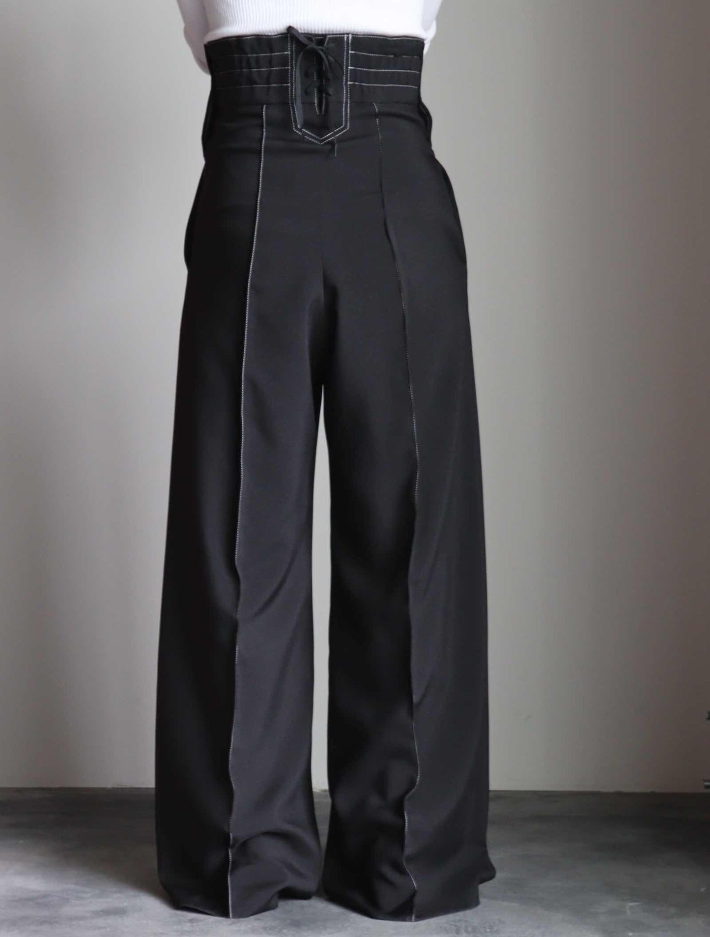 WHITE STTITCH HIGHT WAIST MARINE PANTS