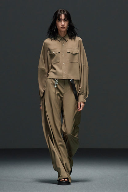 T/W VOILE BALLOON SLEEVE CROPPED SHIRT