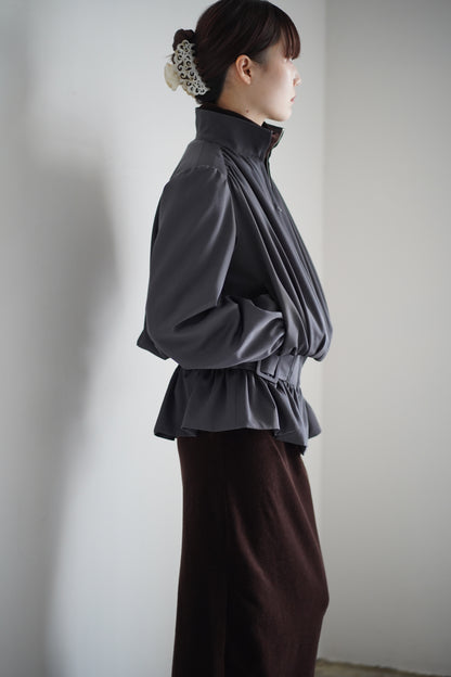 FINE WOOL SUITING GATHERED BELTED BLOUSON