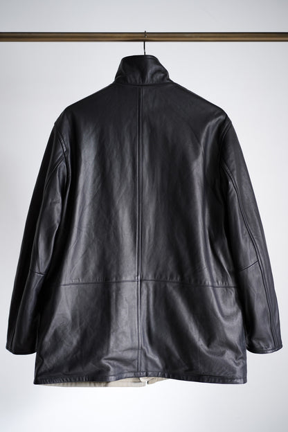REVERSIBLE WOOL TWISTED TWILL / SHEEP LEATHER HALF COAT
