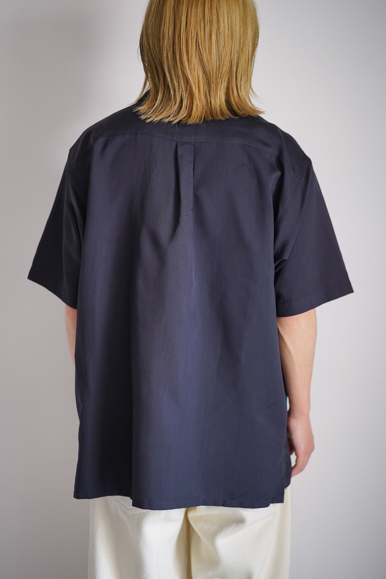 SILK CUPRO TWILL OPEN COLLAR S/S SHIRT
