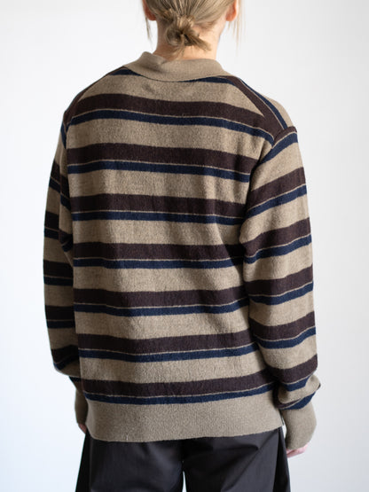 W/AL/NY KNIT STRIPE POLO LS