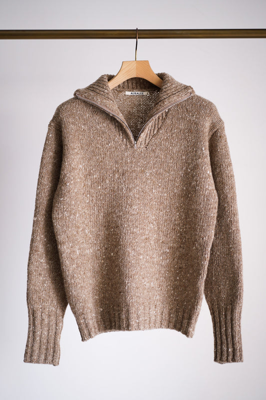 LOW-GAUGE HOMESPUN TWEED KNIT ZIP TURTLE