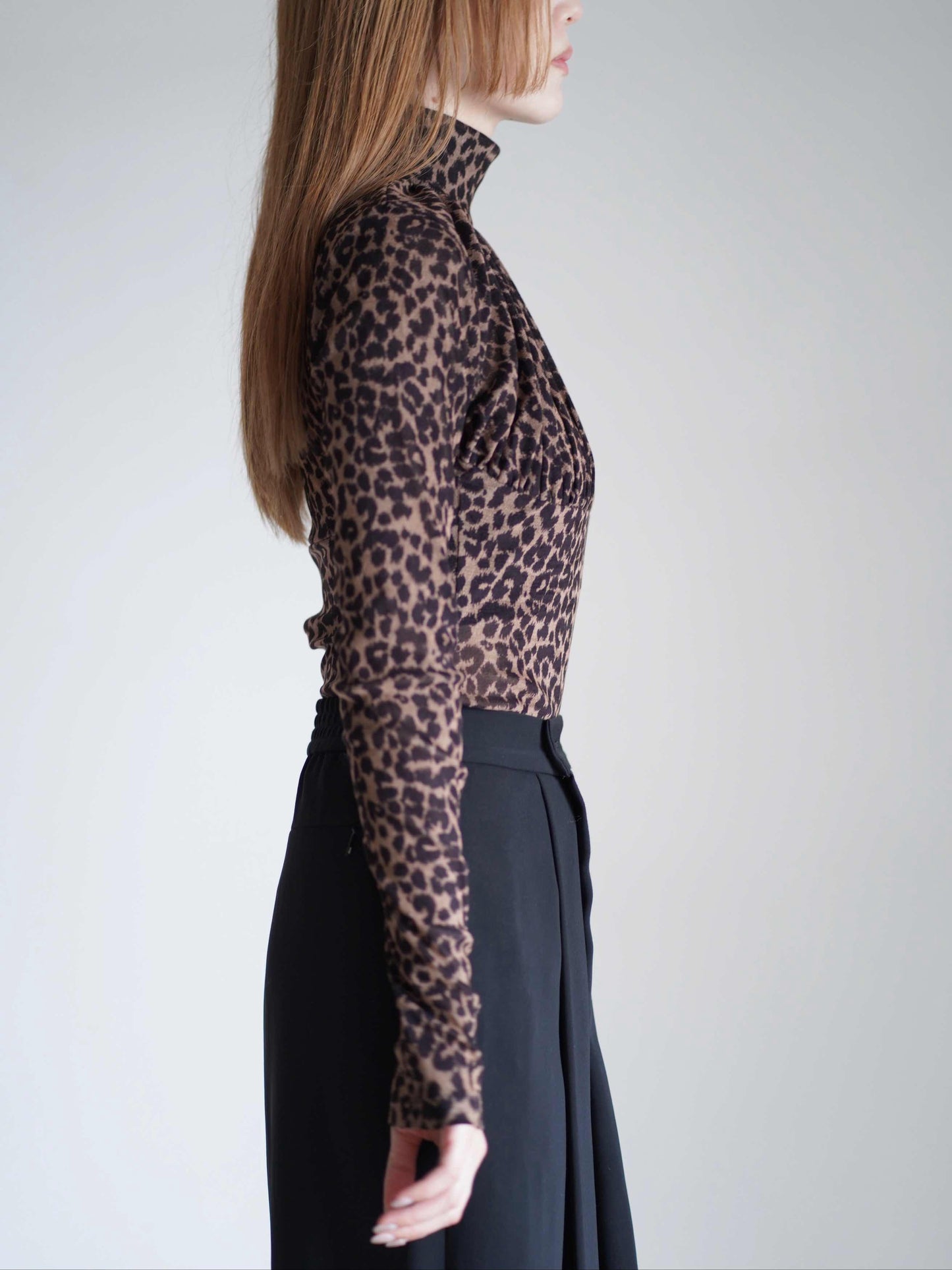 Printed velvet tulle turtleneck bodysuit