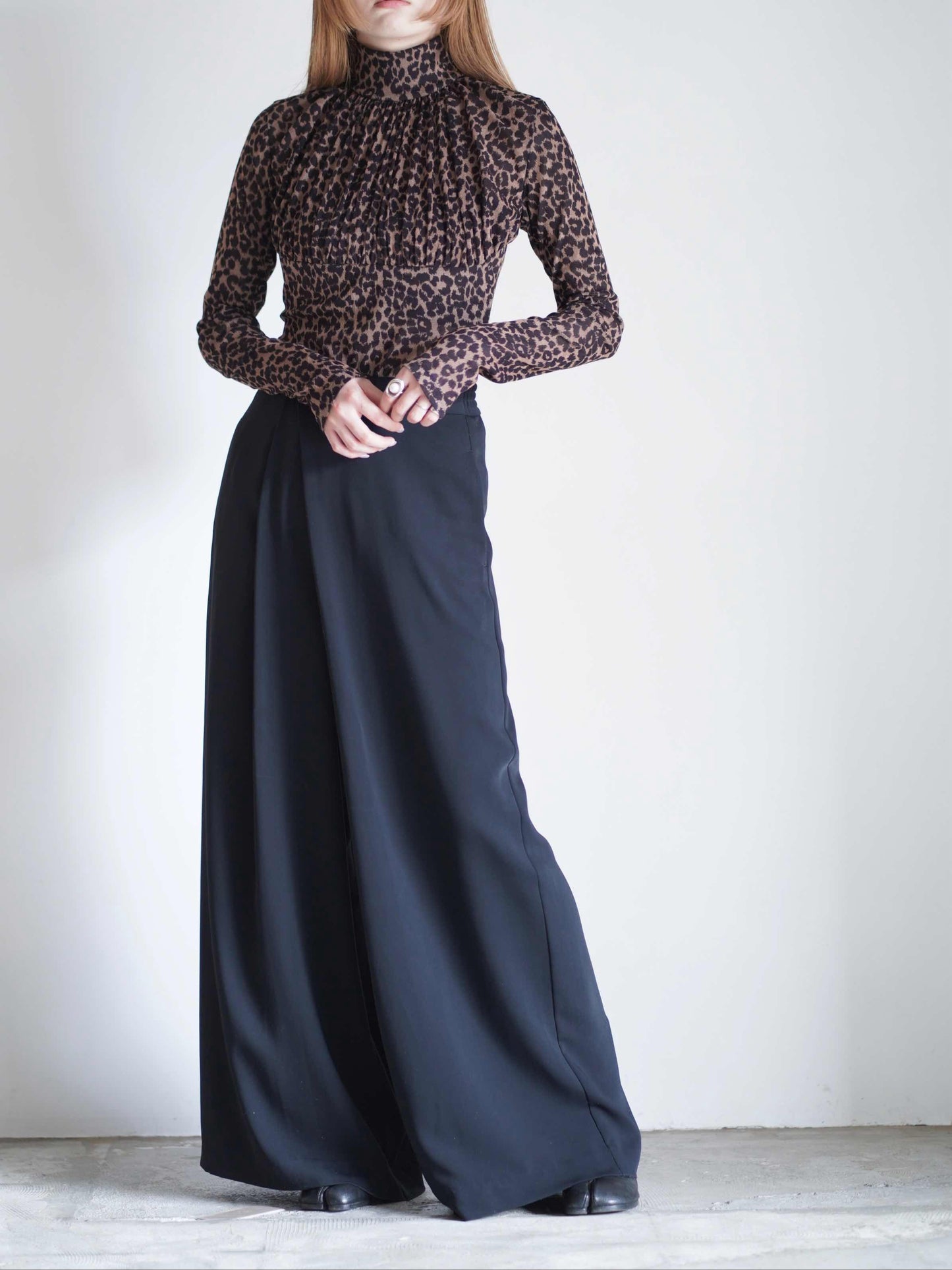 Printed velvet tulle turtleneck bodysuit