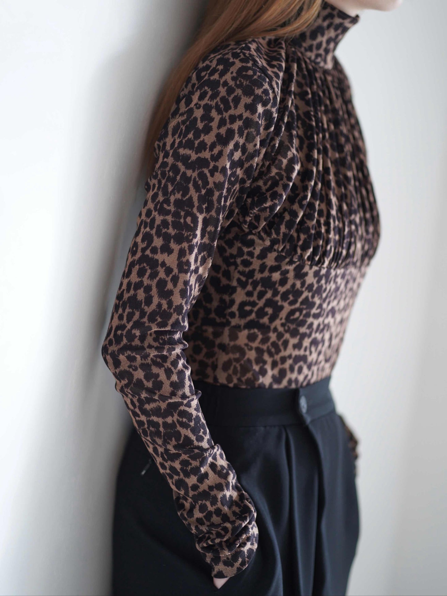 Printed velvet tulle turtleneck bodysuit