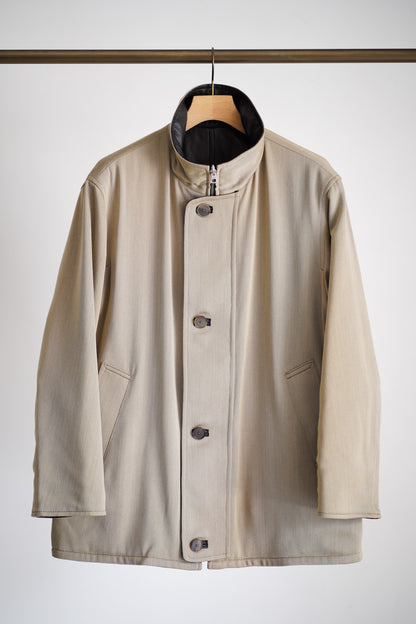 REVERSIBLE WOOL TWISTED TWILL / SHEEP LEATHER HALF COAT