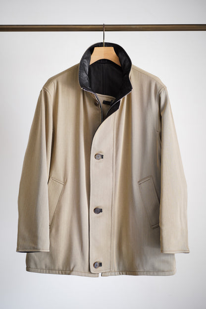 REVERSIBLE WOOL TWISTED TWILL / SHEEP LEATHER HALF COAT