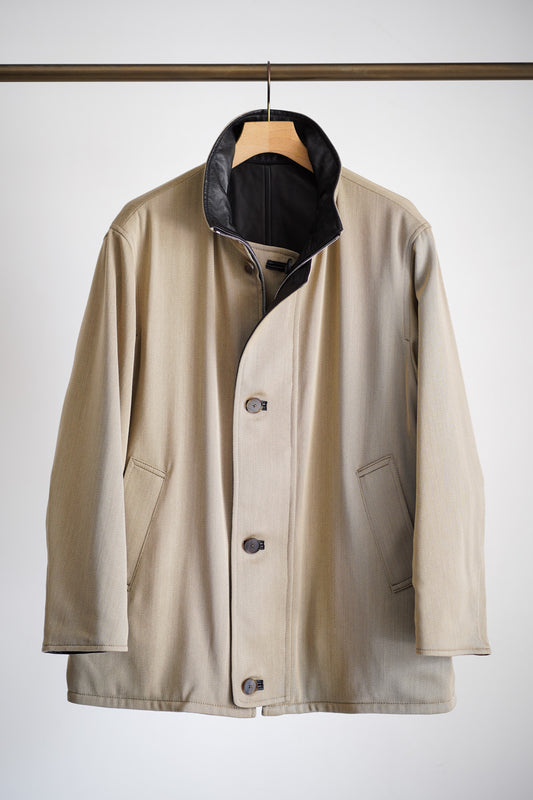 REVERSIBLE WOOL TWISTED TWILL / SHEEP LEATHER HALF COAT