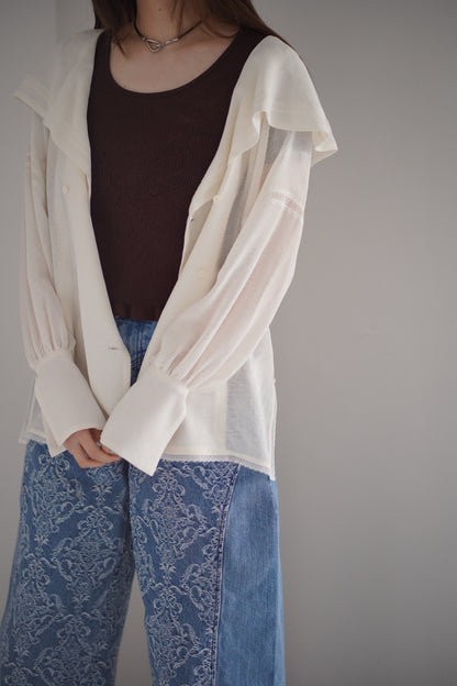 LACE JACQUARD SAILOR COLLAR BLOUSE