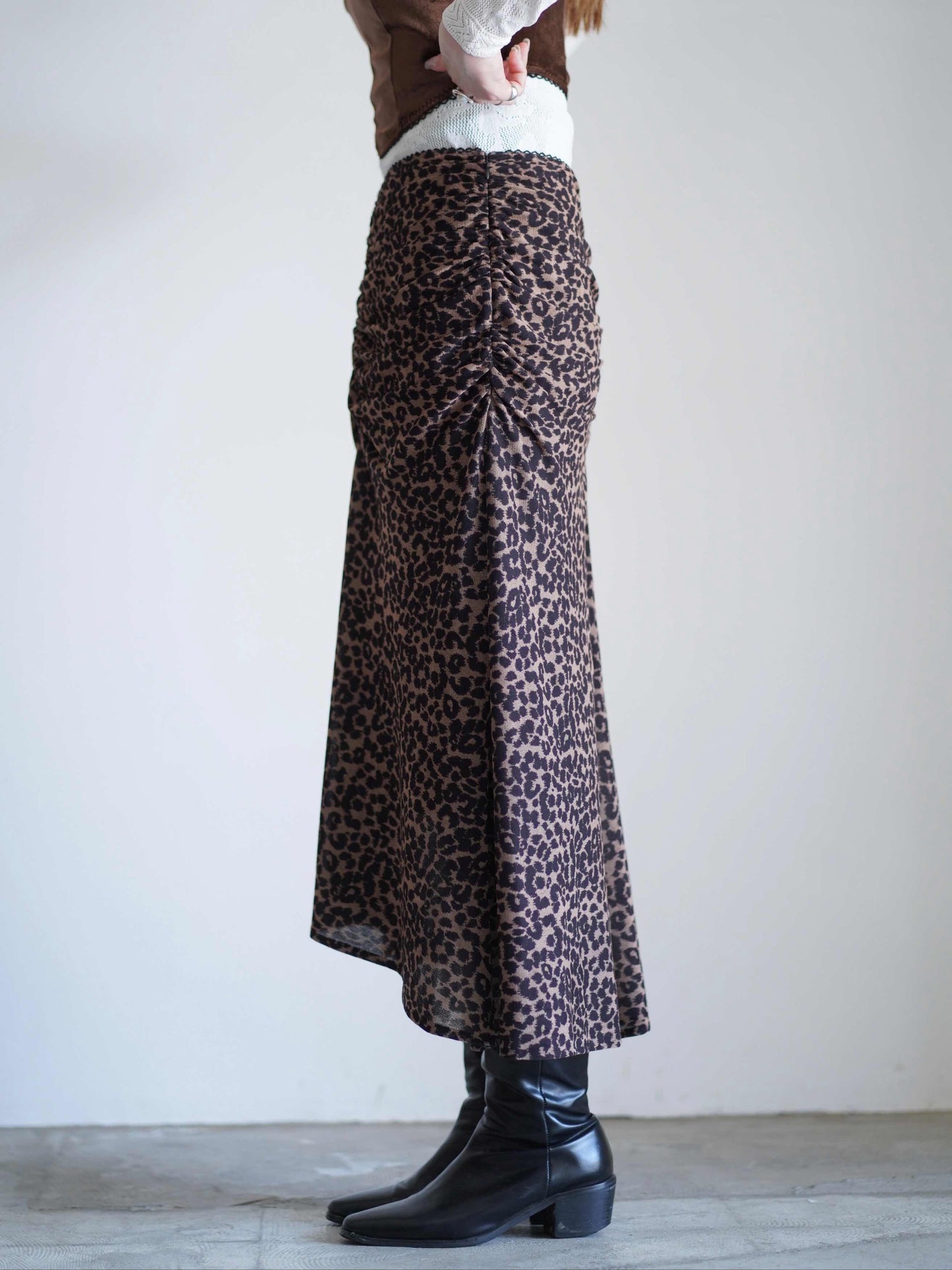 Printed velvet tulle gathered skirt