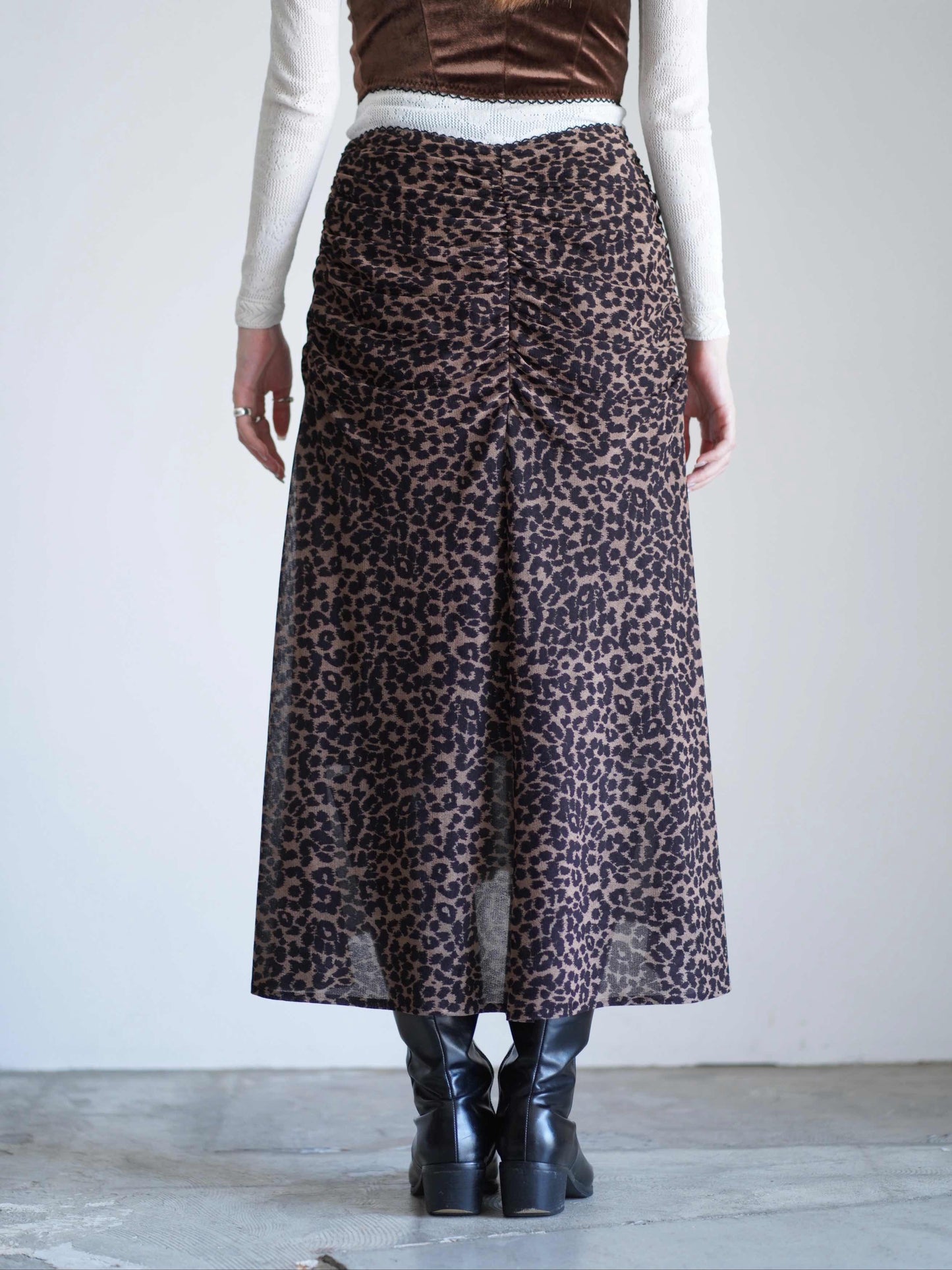 Printed velvet tulle gathered skirt