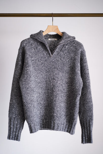 LOW-GAUGE HOMESPUN TWEED KNIT ZIP TURTLE