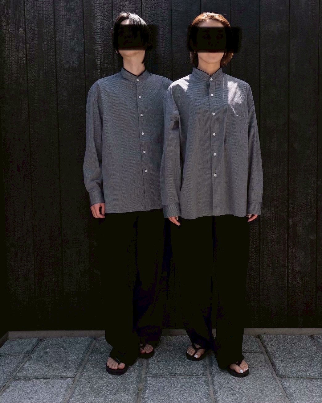 LIGHT SEERSUKER HANDMADE FRINGE MAO COLLAR SHIRT
