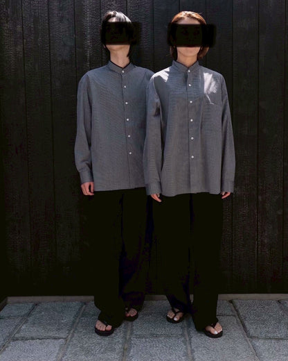 LIGHT SEERSUKER HANDMADE FRINGE MAO COLLAR SHIRT
