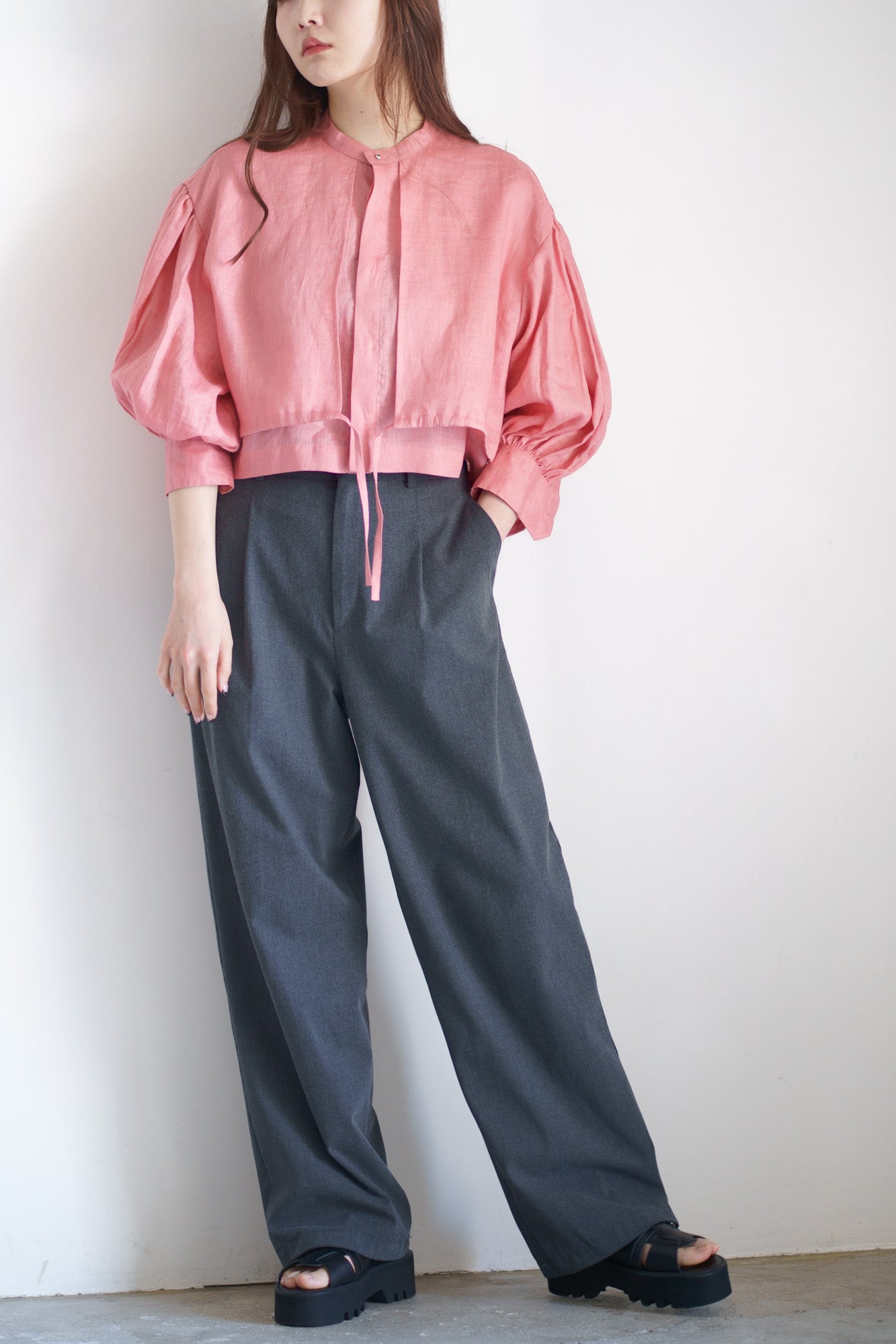 LINEN BALLOON SLEEVE BLOUSE