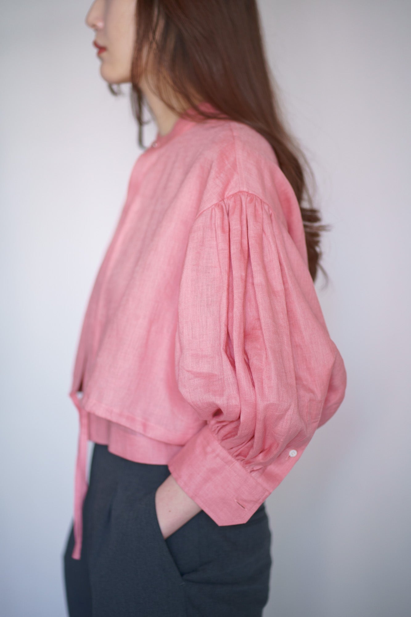 LINEN BALLOON SLEEVE BLOUSE