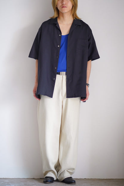 SILK CUPRO TWILL OPEN COLLAR S/S SHIRT