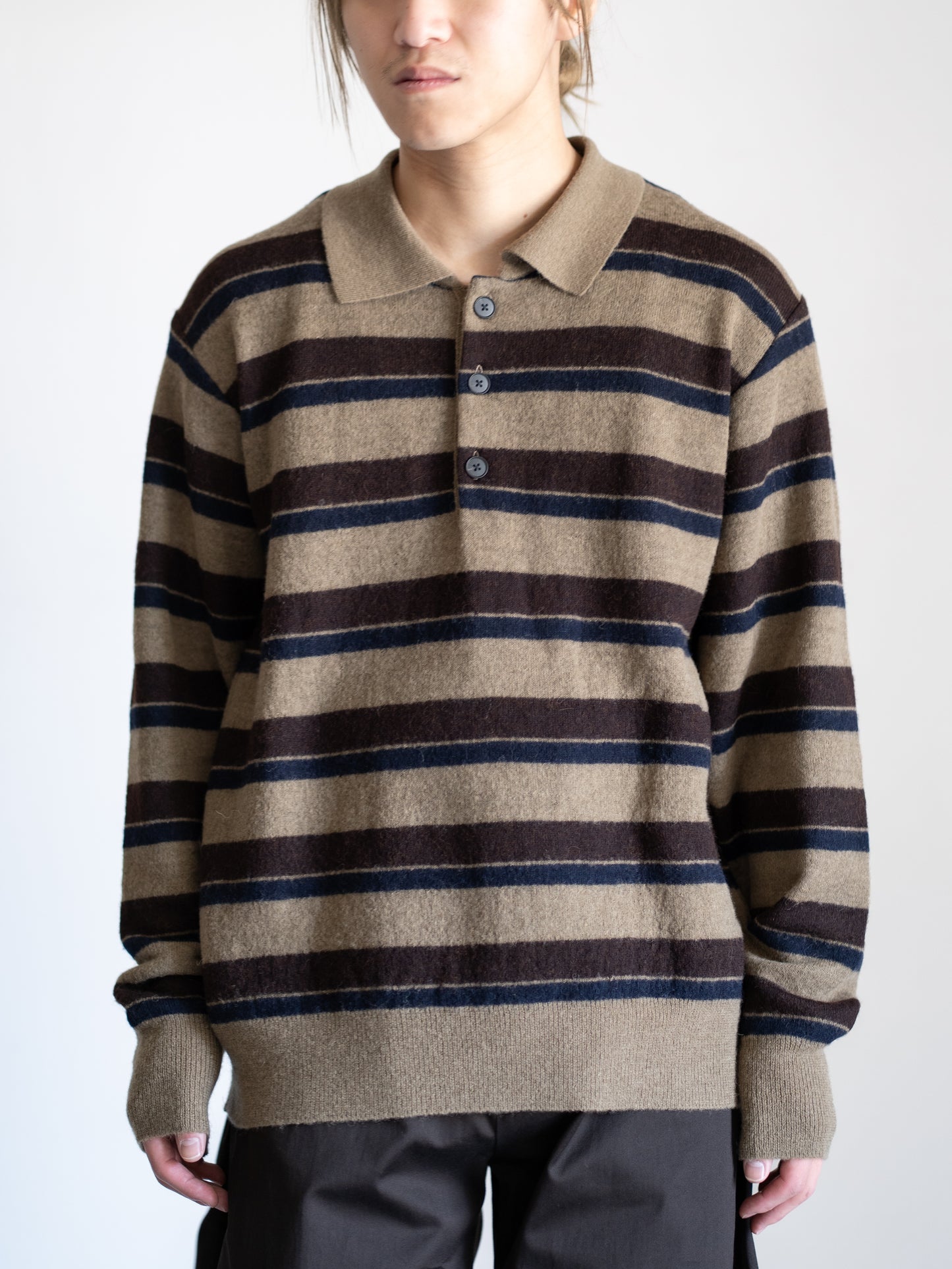 W/AL/NY KNIT STRIPE POLO LS